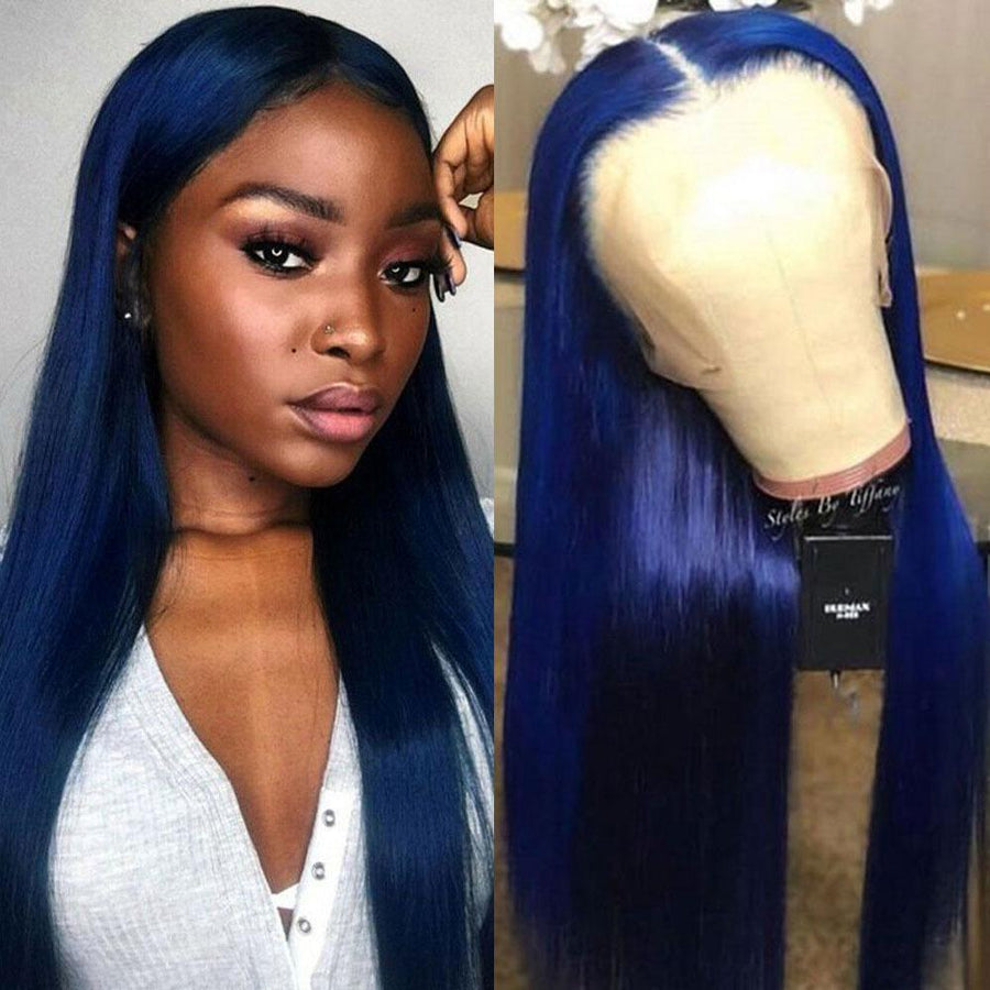 Blue and black lace front wig hotsell