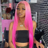 Ombre Pink Lace Front Human Hair Wigs 100% Real Hair