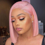 Pink Colored Bob Wigs 100% Human Hair