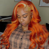 Orange Human Hair Wig With Blonde Highlights