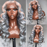 Silver Human Hair Wig With Pink Streak In Front